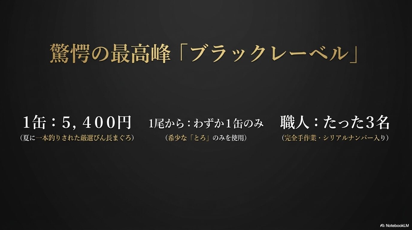 驚愕の最高峰「ブラックレーベル」。1缶5,400円、製造する職人はたった3名という特徴