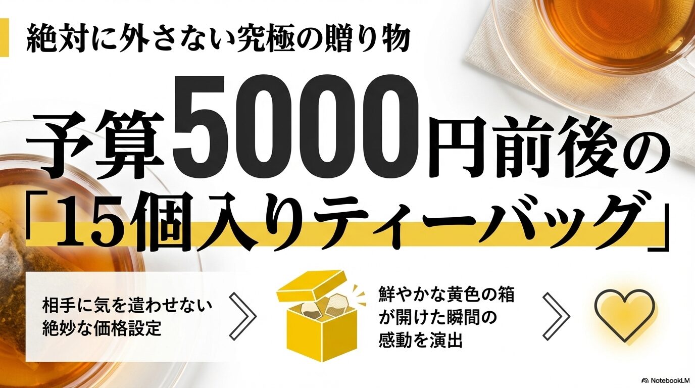 相手に気を遣わせない絶妙な価格設定である、予算5000円前後のTWG15個入りティーバッグギフトと鮮やかな黄色の箱